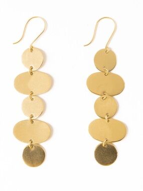 NEW Ink + Alloy Gretchen Oval Circle Long Dangle Earrings Brass Gold Tone